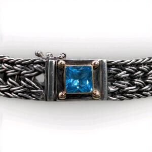 Sterling 14K Gold Swiss Blue Topaz Braided Bracelet Designer Artisan Vintage